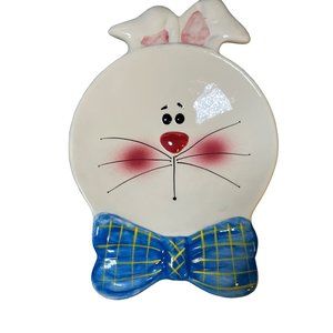 K-Mart Easter Bunny Rabbit Snack Plate blue bow tie Vintage